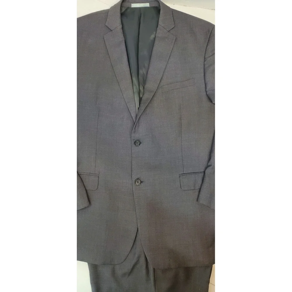 Michael Kors Mens 2 Piece Suit Charcoal Gray Wool 46R Jacket 39R Pants Formal